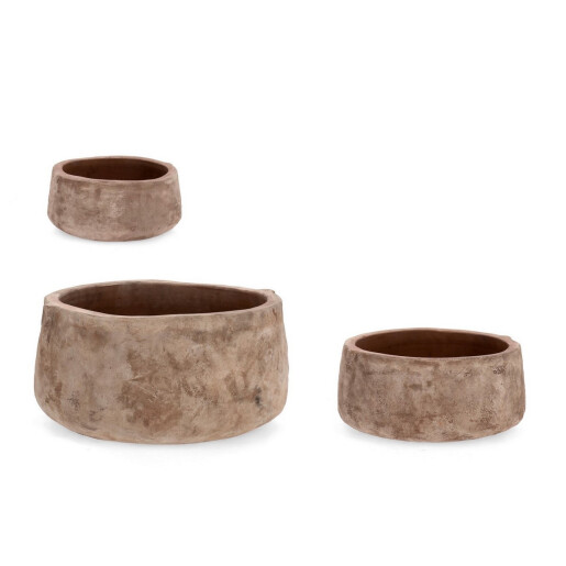 Set 3 ghivece flori teracota maro Minh Ø25x12h; ø35x16h; ø47x22h