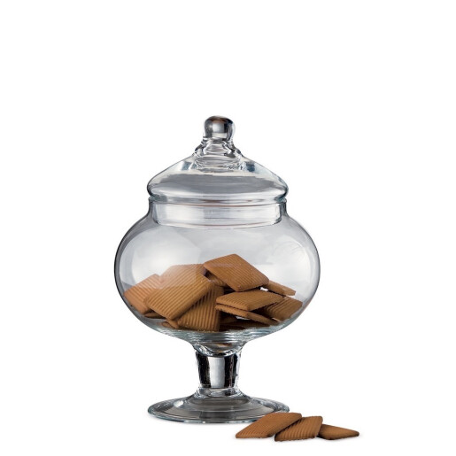 Borcan cu picior, capac sticla transparenta 19,5 x 27 cm