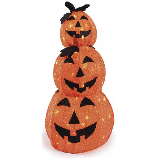 Set 3 Dovleci Halloween poliester portocaliu negru cu leduri Ø 17 x 21 H, Ø 25 x 29 H, Ø 33 cm x 38 H