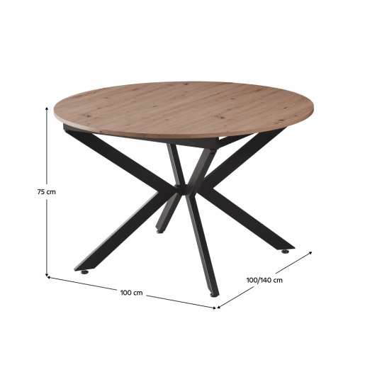 Masa extensibila dining MDF stejar artisan neagra Abero 100x100-140x75 cm