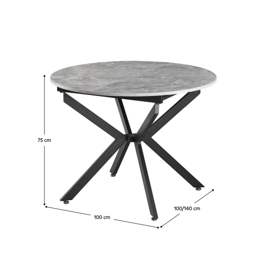 Masa dining extensibila fier negru mdf gri Abero 100x100-140x75 cm