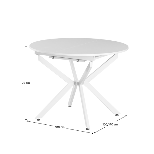 Masa dining extensibila fier mdf alb Abero 100x100-140x75 cm