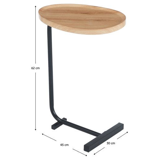 Masuta laterala mdf infoliat stejar metal negru Abery 45x30x62 cm