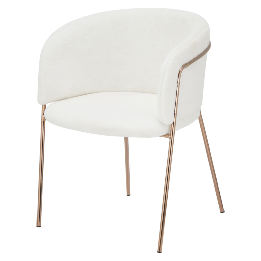 Fotoliu blana artificiala ivoire crom rose gold Adimar 57x56x75 cm