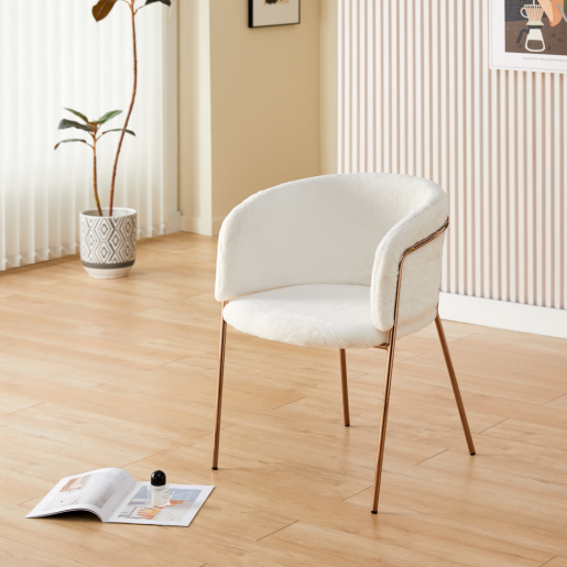 Fotoliu blana artificiala ivoire crom rose gold Adimar 57x56x75 cm