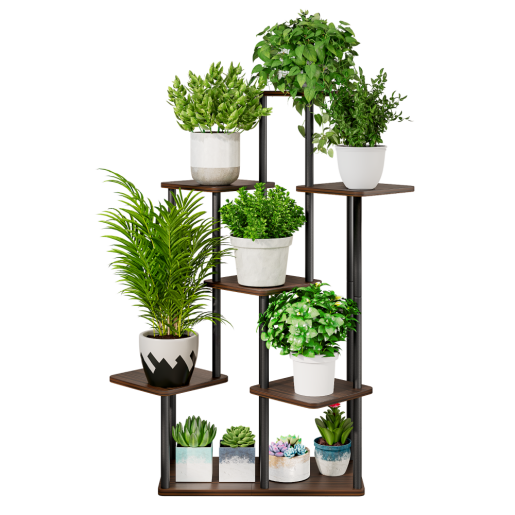 Suport flori metal negru lemn rustic Adite 83,5x58x106,5 cm