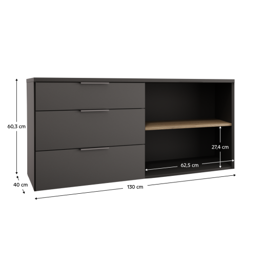 Comoda DTD antracit stejar cremona Adapo 130x40x60,3 cm