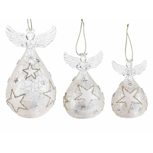 Set 3 ornamente brad Ingeri sticla leduri 9.5x16 cm, 8x12 cm, 6.5x10.5 cm
