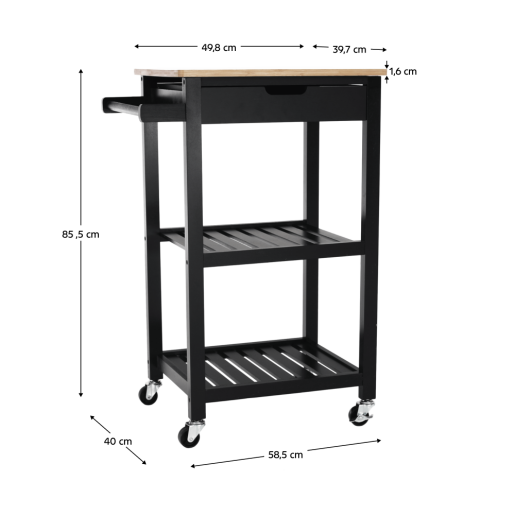 Carucior servire natur negru Arete 58.5x40x85.5 cm 