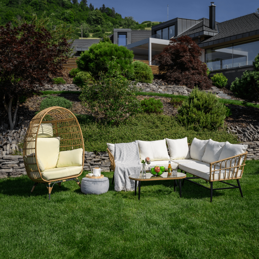 Set mobilier gradina ratan sintetic natur bej negru Araly 180x65x77/78 cm, 90x42x38 cm