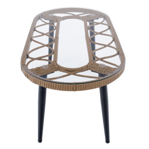 Set mobilier gradina ratan sintetic natur bej negru Araly 180x65x77/78 cm, 90x42x38 cm