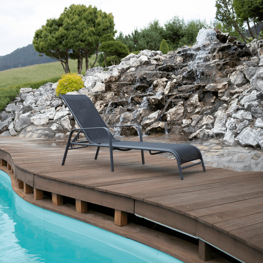 Sezlong de gradina reglabil negru gri Atreo 64x161x100 cm 