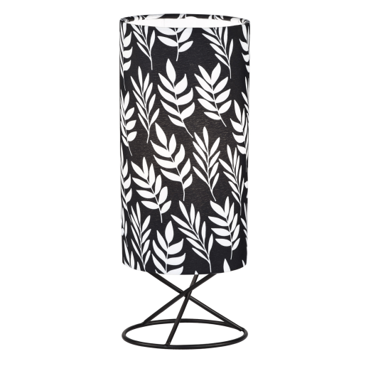 Veioza abajur metal textil negru alb Avam 10x10x25 cm