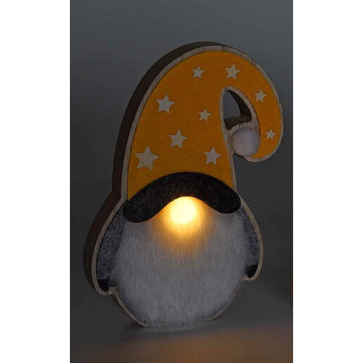 Figurin Gnom cu led, lemn textil 12.5x3x17 cm