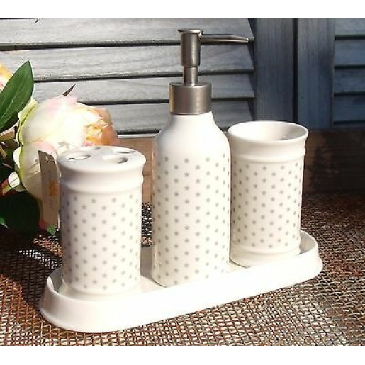 Set baie ceramica 4 piese alb gri model Stelute
