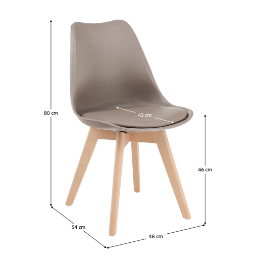 Scaun piele ecologica gri maro lemn fag Bali 48x54x80 cm