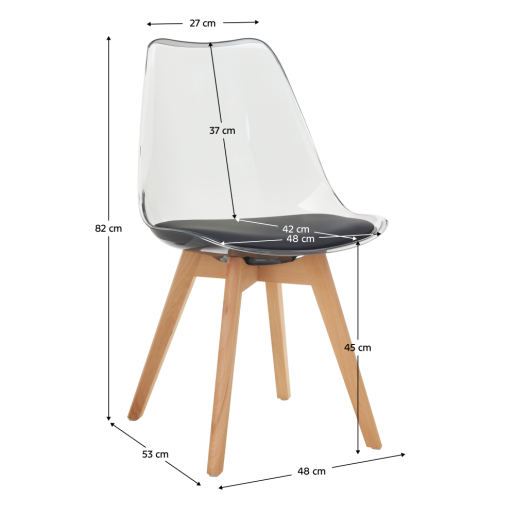 Scaun acril transparent piele ecologica alba fag Bali 48x53x82 cm