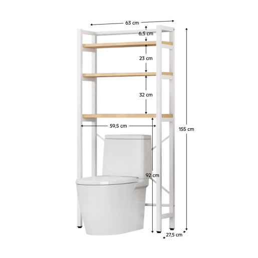 Raft deasupra toaletei stejar natur alb Balram 63x27,5x155 cm