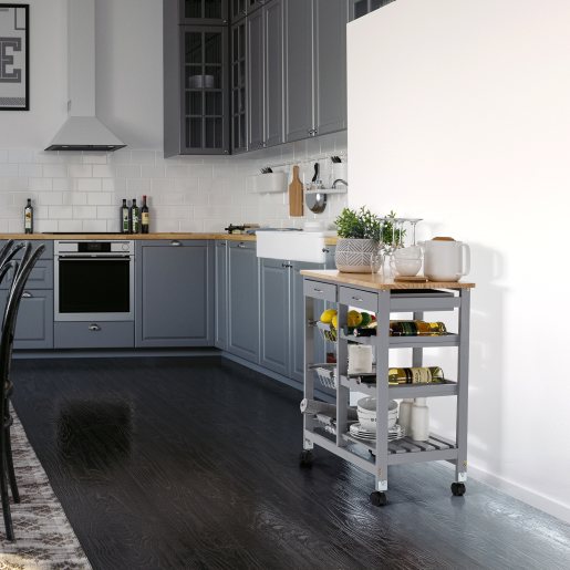 Carucior servire mdf gri lemn natur Barabe 67x37x76 cm