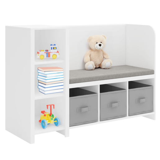 Banca cu raft DTD alb textil gri Benko 112x40x76 cm