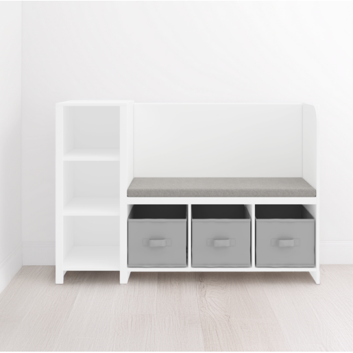 Banca cu raft DTD alb textil gri Benko 112x40x76 cm