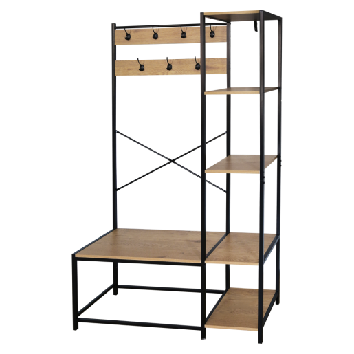 Cuier metal negru MDF stejar Berdy 110x40x180 cm