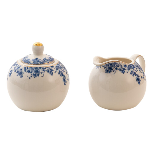 Set zaharanita si latiera portelan alb albastru 11x9x8 cm, 9x9 cm
