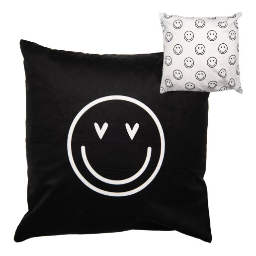 Fata perna decorativa textil negru alb Smile 45x45 cm