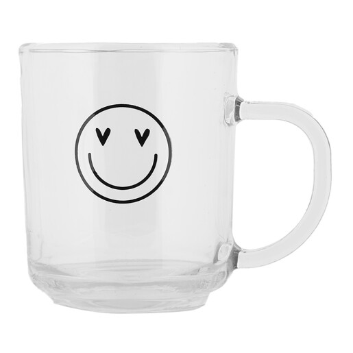 Set 6 cani sticla transparenta neagra Smile 11x8x9 cm / 200 ml