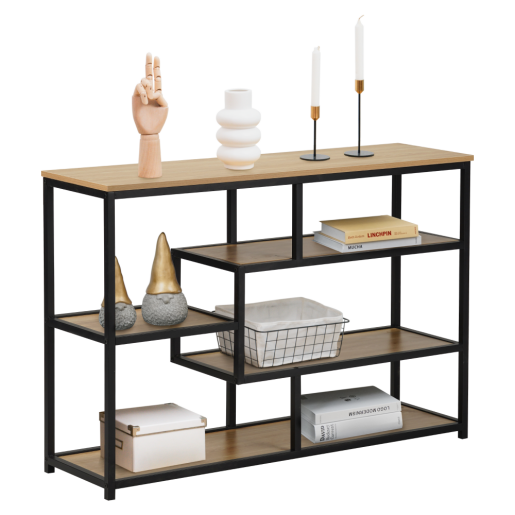 Raft pardoseala mdf laminat stejar fier negru Bilote 114x33x78 cm