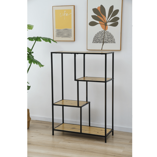 Raft metal negru MDF stejar Bilote 77x33x114.5 cm 