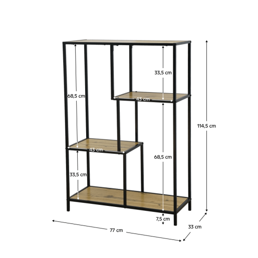 Raft metal negru MDF stejar Bilote 77x33x114.5 cm 