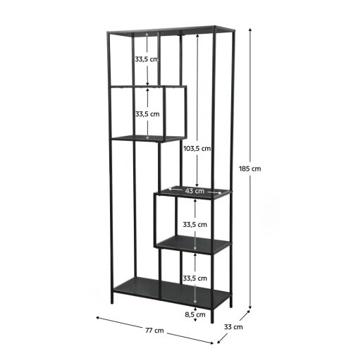 Raft metal negru Bilote 77x33x185 cm