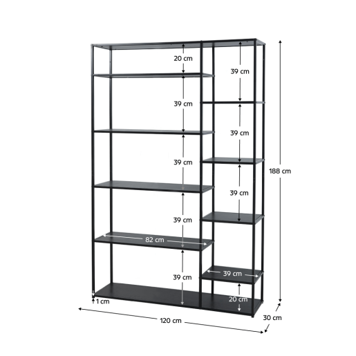 Raft metal negru Bilote 120x30x188 cm 