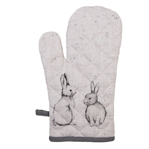 Manusa bucatarie termorezistenta bumbac bej gri Iepurasi 18x30 cm