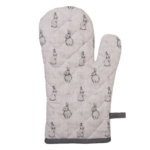 Manusa bucatarie termorezistenta bumbac bej gri Iepurasi 18x30 cm