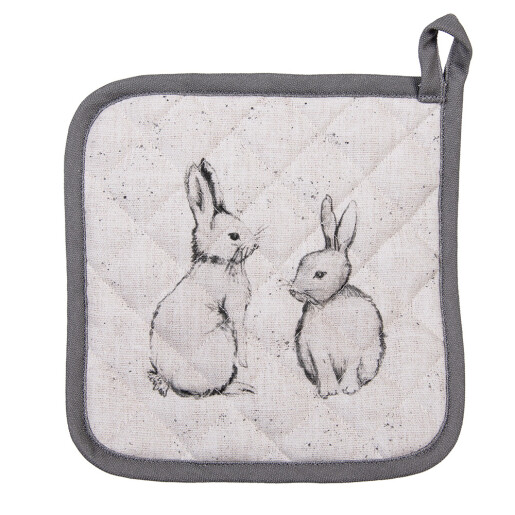 Servet vase fierbinti bumbac bej gri Iepurasi 20x20 cm