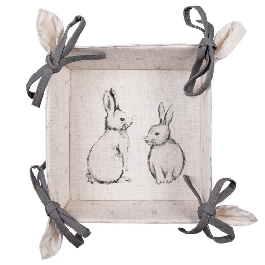 Cos paine bumbac bej gri Iepurasi 35x35x8 cm