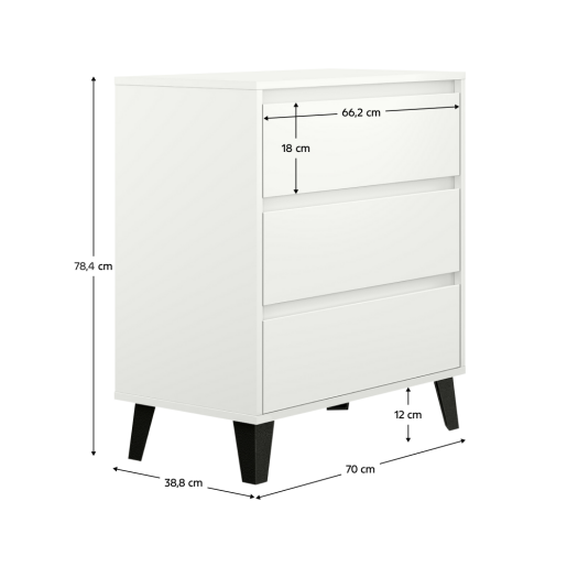 Comoda DTD laminat alb negru Bogan 70x38,8x78,4 cm