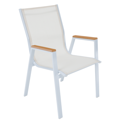 Scaun de gradina stivuibil otel alb stejar Bonto 61x56x90 cm