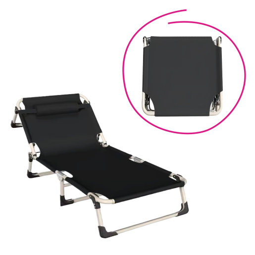 Sezlong gradina pliabil negru bej Bovry 71x190x71 cm