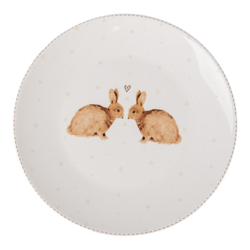 Set 4 farfurii portelan alb maro Iepuras 20x2 cm