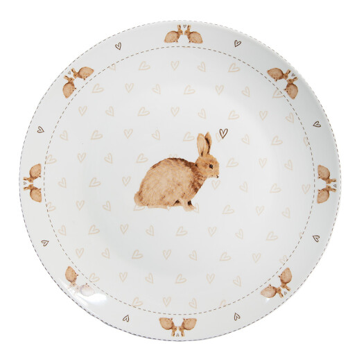 Set 4 farfurii portelan alb maro Iepuras 26x2 cm