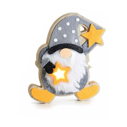 Figurin Gnom cu led, lemn textil multicolor 12.5x3x17 cm