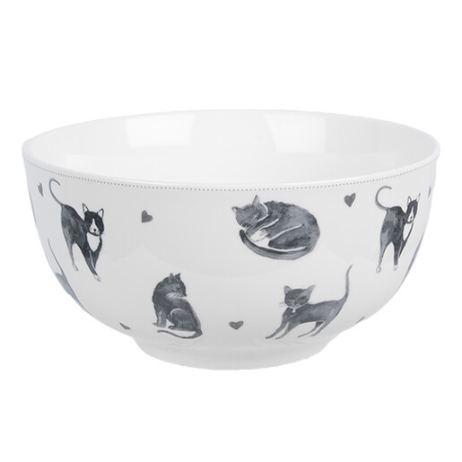Set 2 boluri ceramica alba gri Pisicute 14x7 cm, 500 ml