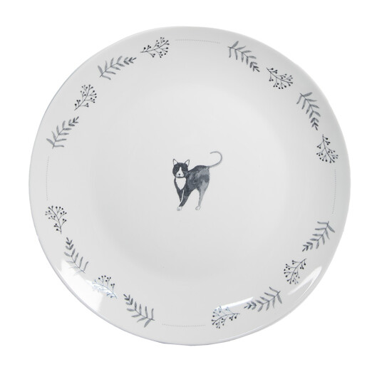 Set 6 farfurii ceramica alba gri Pisicute 20x2 cm