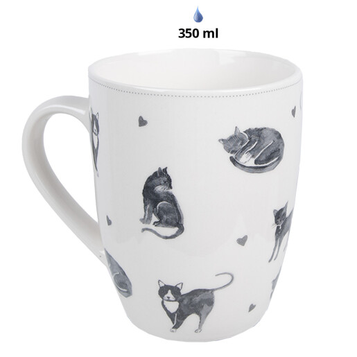 Set 6 cani ceramica alba gri Pisicute 12x8x10 cm, 350 ml