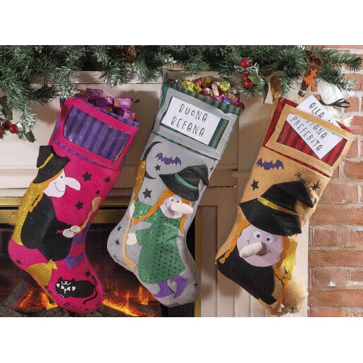 Ciorap decorativ Halloween Befana textil multicolor cm 25 x 45 H