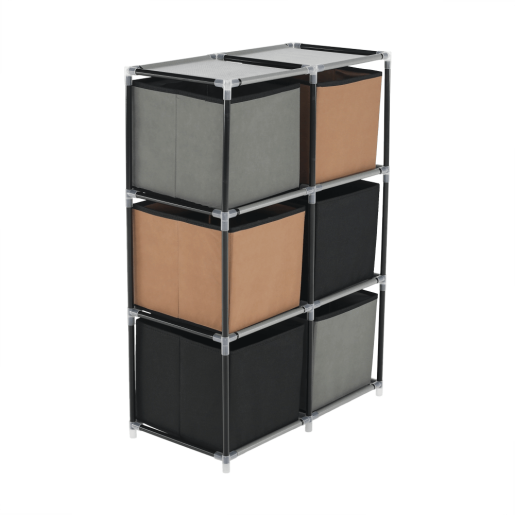 Comoda cu 6 sertare din textil negru maro gri Camilo 58x30x84 cm