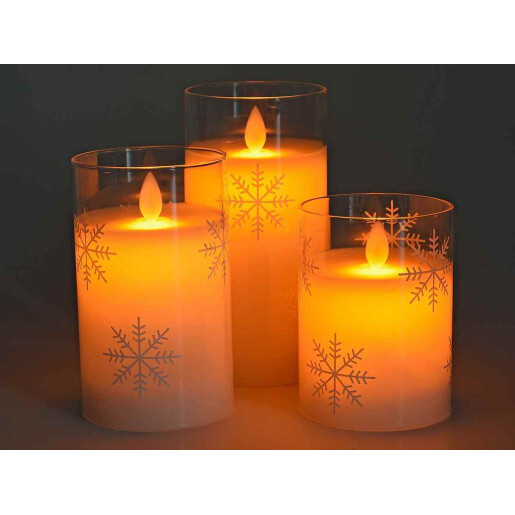 Set 3 candele Craciun cu led 7.5x15 cm, 7.5x12.5 cm, 7.5x10 cm